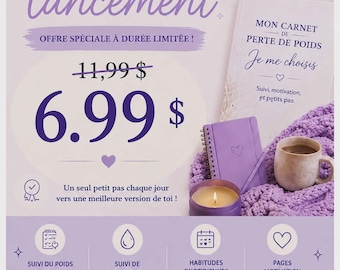 Carnet perte de poids imprimable | Planner bien-être PDF | Suivi habitudes, hydratation et motivation |  Je me choisis