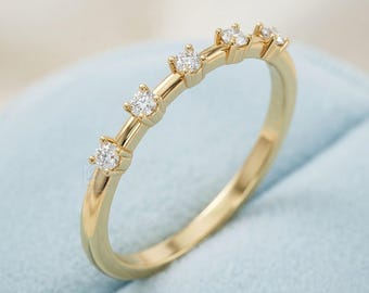 Anello minimalista a 5 pietre con incastonatura a castone in diamanti creati in laboratorio – Oro massiccio 10k/14k/18k o argento sterling