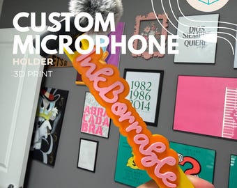 Custom Microphone Stick with Logo or Name, Personalized Clip-on microphone Holder, Custom Colors, Interview & Content Creator Accessory