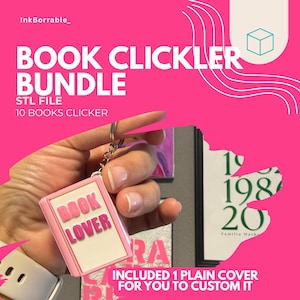 Book Clicker STL Bundle | Bookish Clicker 3D Print Files | Reader Fidget Keychain STL | Book Lover Gift | Digital Download image 1