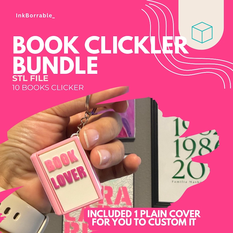Book Clicker STL Bundle | Bookish Clicker 3D Print Files | Reader Fidget Keychain STL | Book Lover Gift | Digital Download image 1
