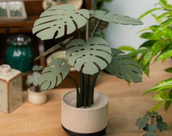 3D-utskriven Monstera-växtdekor, konstgjord krukväxt, mini-skrivbordsväxt, hylldekor, present till växtälskare, skötselfri grönska