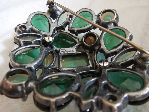 Vintage SCHIAPARELLI Emerald Green Brooch - image 5