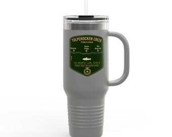 Taza de viaje con diseño de insignia de pesca de Tulpehocken Creek / Vaso térmico de 40 oz