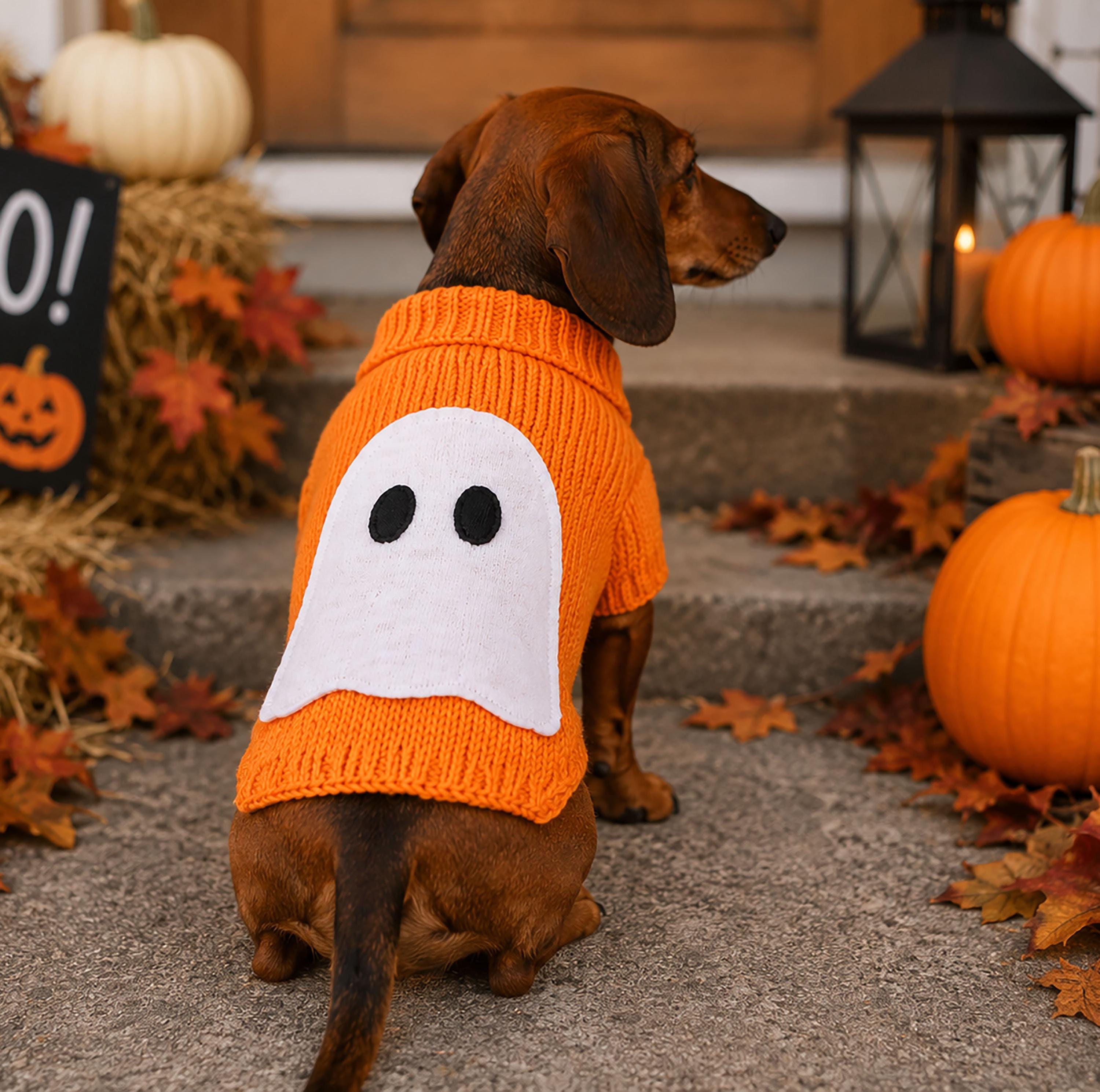 Halloween Miniature Dachshund Sweater Ghost Jumper Handmade XS Small Cotton Knit