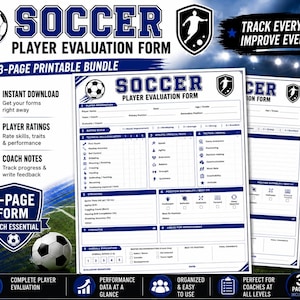 Formulario de evaluación de jugadores de fútbol (imprimible) / Hoja de evaluación para pruebas de selección de fútbol