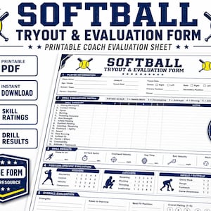 Softball Tryout Evaluation Form | Player Assessment Coach Sheet (Printable)