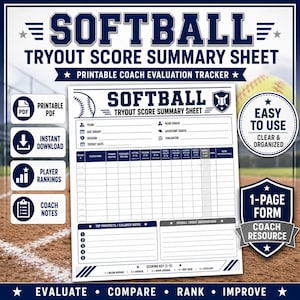Softball Tryout Score Summary and Roster Selection Sheet / Player Rankings & Coach Evaluation Form
