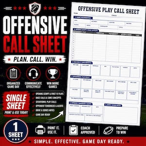 Football Offensive Call Sheet Printable | Coach Game Day Play Caller and Script Planner