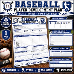 Baseball Player Development Plan Printable | Skills Tracker and Coach Goal Sheet