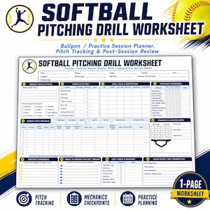 Printbaar oefenblad voor softbalwerpen | Bullpen trainingsplanner, werptracker en techniekoverzicht