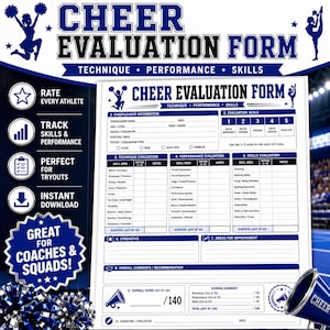 Cheer Tryout Evaluation Form Printable | Coach Assessment and Score Sheet