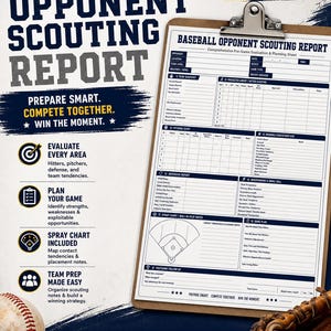 Baseball Opponent Scouting Report Printable for Coaches, Game Plan and Spray Chart
