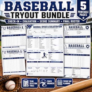 Baseball Tryout Bundle | Check-In, Evaluation Sheet, Tryout Score Form & Final Roster Selection (Digital Download)