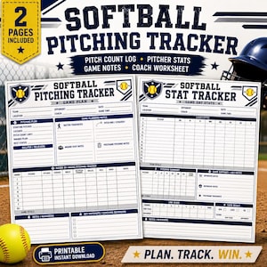 Softball Pitching Tracker Printable | Pitch Count Log, Pitcher Stats, Game Notes & Coach Worksheet