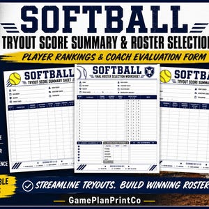 Softball Tryout Score Summary and Roster Selection Sheet / Player Rankings & Coach Evaluation Form