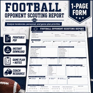 Football Opponent Scouting Report Printable / Game Plan Worksheet