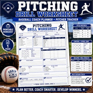 Pitching Drill Worksheet Printable | Baseball Coach Planner & Pitcher Tracker