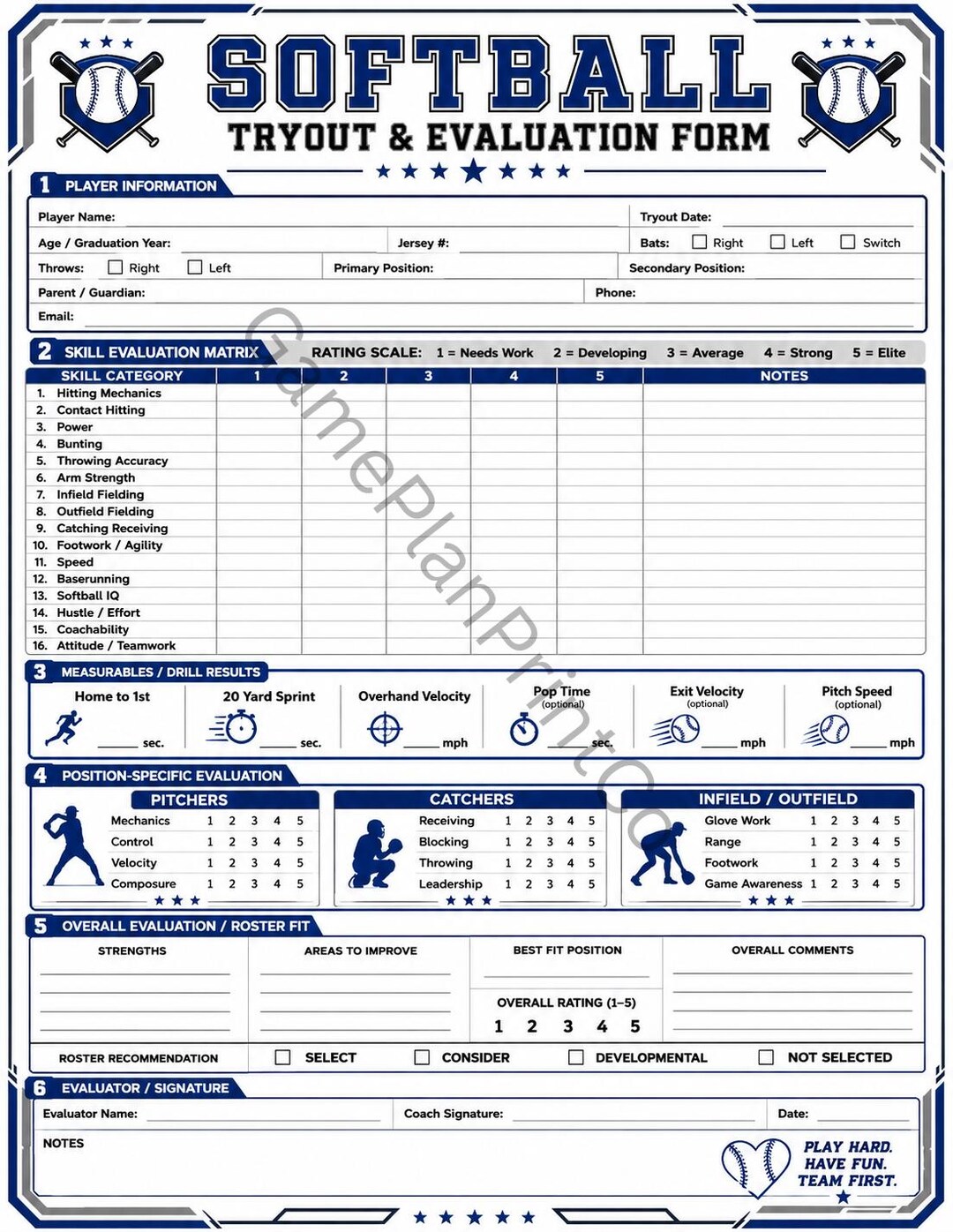 Image 7 for Softball Player Evaluation Template
