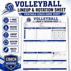 Volleyball Lineup and Rotation Sheet Printable | Serve Order Tracker, Lineup Card & Coach Worksheet