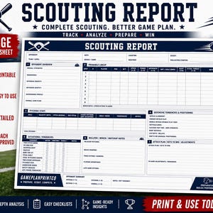 Baseball Scouting Report Printable | Opponent Analysis, Lineup, Pitching Staff & Game Plan Worksheet