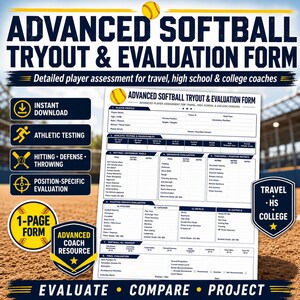 Softball Player Evaluation Scorecard | Tryout Assessment Form for Coaches (Printable)