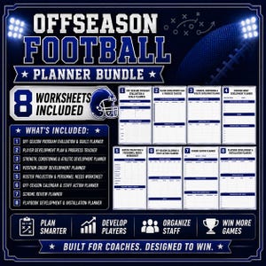 Offseason Football Planner Bundle | 8 Printable Coaching, Player Development and Program Worksheets