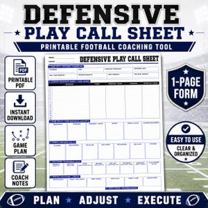 Feuille de jeu défensive imprimable | Planificateur de match pour entraîneur de football américain, Appels défensifs