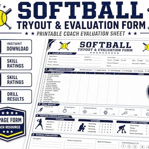 Softball Tryout Evaluation Form | Player Assessment Coach Sheet (Printable)