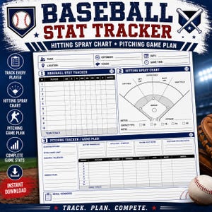 Scheda di monitoraggio delle statistiche di baseball stampabile / Grafico di battuta, Monitoraggio dei lanci