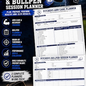 Pitcher Arm Care & Bullpen Session Planner Printable | Baseball Softball Pitching Workout Log