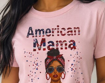 American Mama tee | Patriotic Mom graphic shirt, woman with bandana and sunglasses