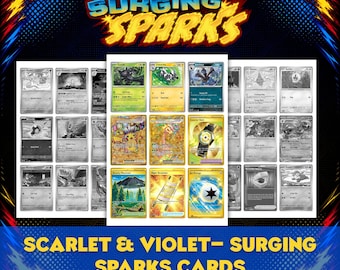 Scarlet & Violet: Surging Sparks Printable Placeholders Colored + B/W Versions + Checklist | Pokémon TCG SV8 Digital Download