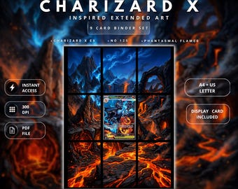 Mega Charizard X ex 125/94 Inspired Extended Art for Binder | Volcanic TCG Binder Display | Digital Download