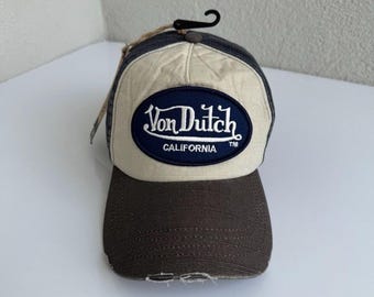 Von Dutch California Trucker-keps i sliten brun krämfärgad Y2K
