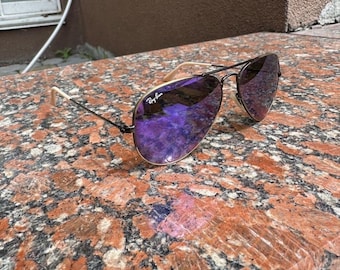 Ray-Ban Sonnenbrille Aviator, lila verspiegelte Gläser, Metall