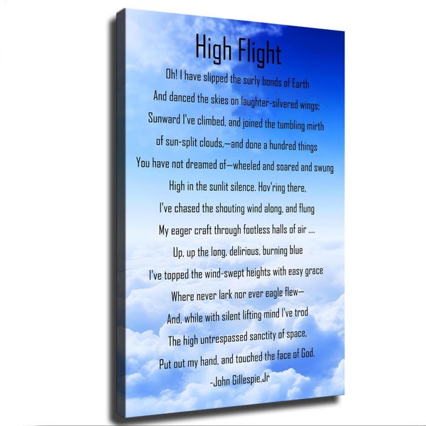 La poesía de John Gillespie Jr. Póster de High Flight, estilo retro, pintado, moderno, para el hogar o dormitorio.