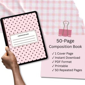 Caderno de Composição com 50 Páginas Rosa de Bolinhas | Diário Minimalista (Download Digital)