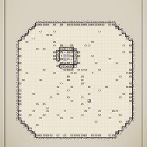 May include: A top-down grid map titled The Grand Wizard Tower, Level 15 of 15, for 5e, Pathfinder, Shadowdark & any TTRPG. The map features a large, light-colored square floor plan with dark outlines, small rectangular icons, and a central structure.