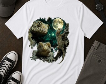 Gecko-Mond-Shirt, T-Shirt mit himmlischem Reptilienmotiv