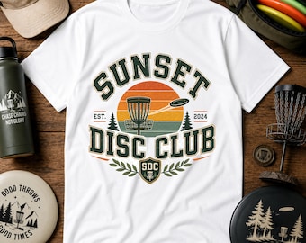 サンセットディスククラブTシャツ | ディスクゴルフの夕日グラフィック