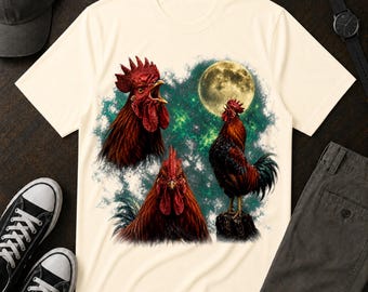 Hahn-Shirt, Mond-Hahn-Grafik-T-Shirt