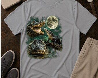 Crocodile Moon Shirt, Moonlit Gator Graphic Tee