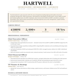 Executive Resume + Cover Letter Bundle | CEO CFO C-Suite Template Word | Senior Leadership CV 2026