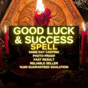 Può includere: Un allestimento rituale con tre candele rosse dalle fiamme accese, posizionato davanti a un intaglio circolare in legno. Il testo recita: GOOD LUCK & SUCCESS SPELL, SAME DAY CASTING, PHOTO PROOF, FAST RESULT, RELIABLE SELLER, %100 GUARANTEED SOULUTION.