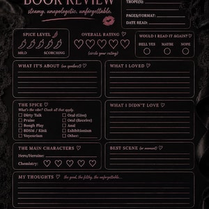 Smut Book Review Template | Romance Reading Journal (Digital Download)