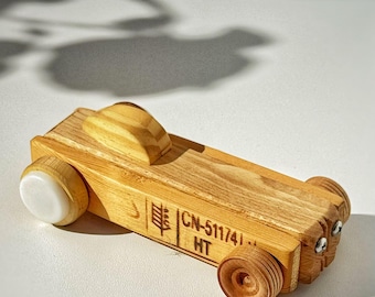 Collectible Wooden Racer | Reclaimed Packaging Wood | Handmade Design Object | One of a Kind Wooden Car
