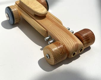 OOAK Wooden Racer Sculpture – Reclaimed Furniture Wood & Recycled Details