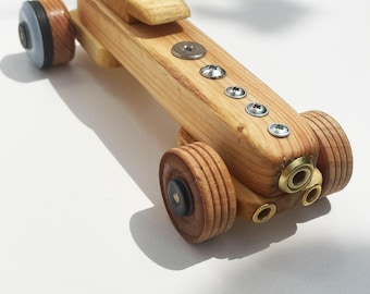 Collectible Wooden Racer | Reclaimed Spruce Wood | Handmade Design Object | One of a Kind Wooden Car