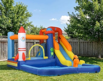 Inflatable Water Slide Park, Backyard Bouncy Castle, Kids Splash Pool with Water Cannon, Outdoor Play Center, Blower Bag Included